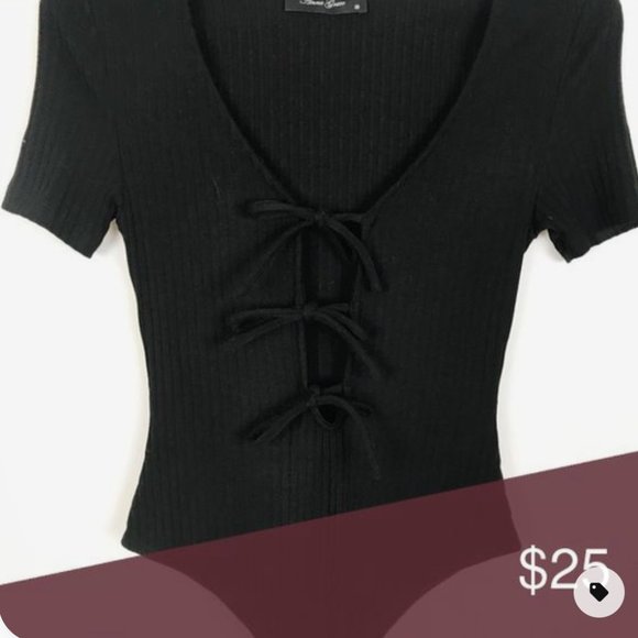 ANNA GRACE Ribbed Lace Front Black Bodysuit - Picture 2 of 4